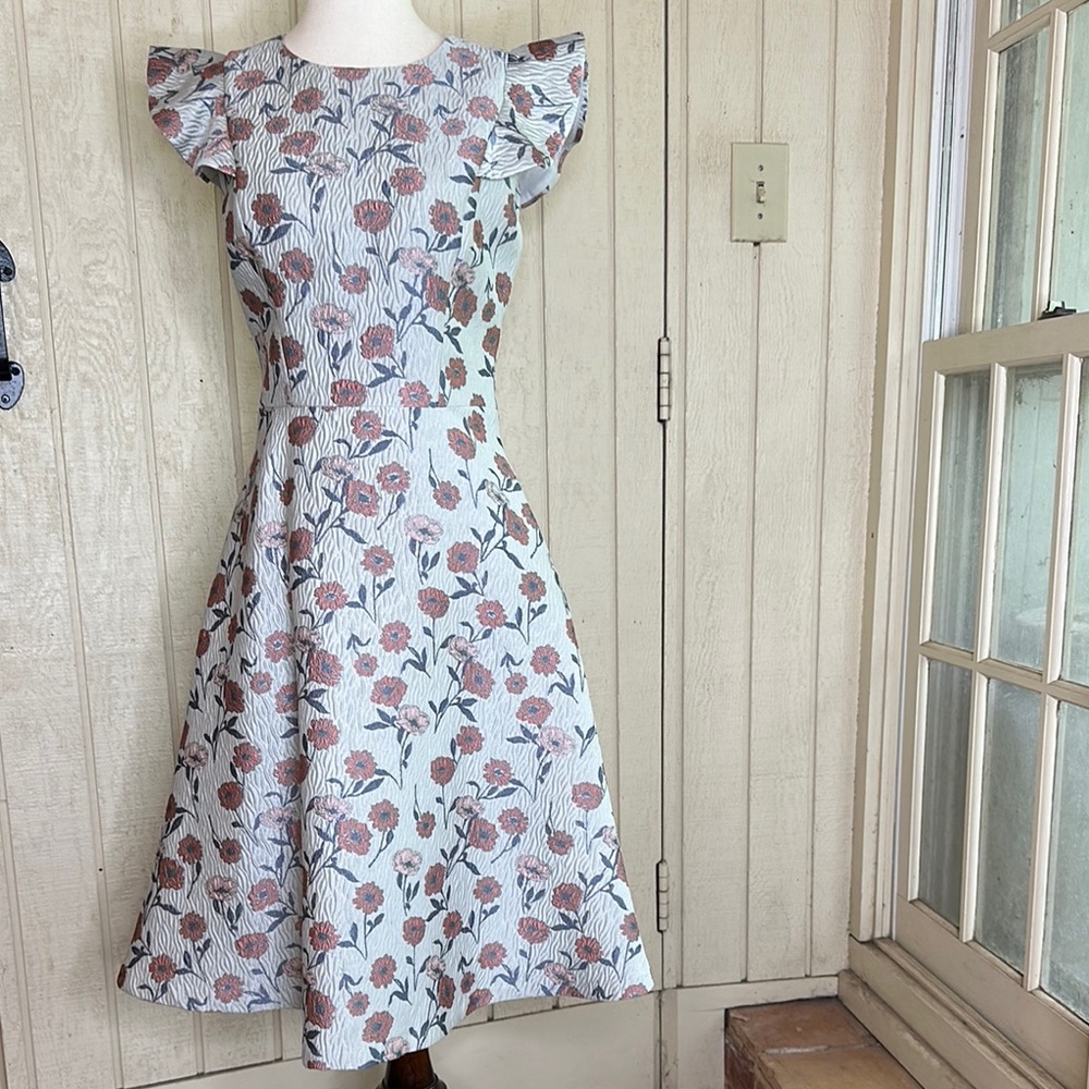 Gal Meets Glam Lola Dancing Daisy Jacquard Gray Fit and Flare Midi Dress size 2